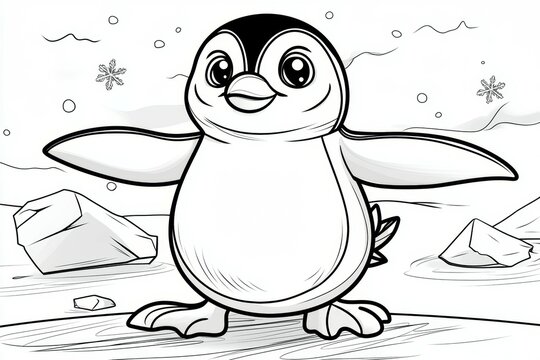 Penguin is standing on a rocky beach