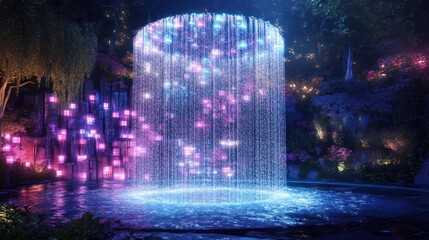 Enchanted Waterfall at Night: A Serene Digital Art