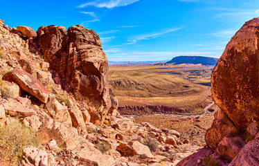 Red Rock Canyon Desert Landscape with Rugged Formations Eye-Level View