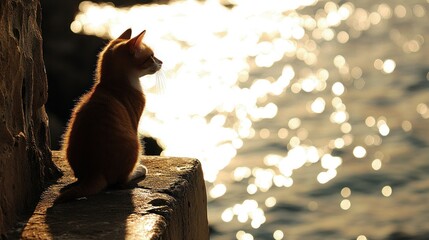 Kitten ocean sunset seaside cliffside contemplation