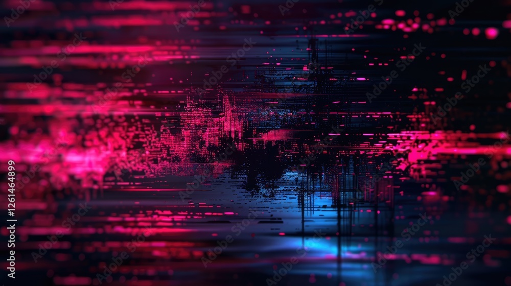 Sticker Abstract digital artwork featuring vibrant pink and blue streaks, creating a dynamic visual effect in a dark setting