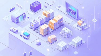 Fototapeta premium Isometric Illustration of a Modern Logistics and Supply Chain Network