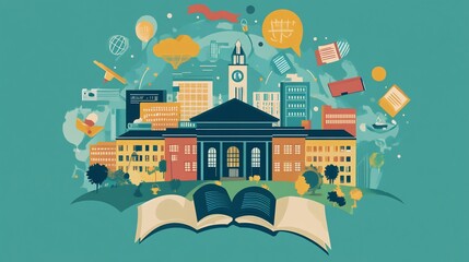 Fototapeta premium Education and Cityscape: Illustration of a vibrant learning environment