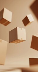 Floating cardboard boxes in a beige studio setting