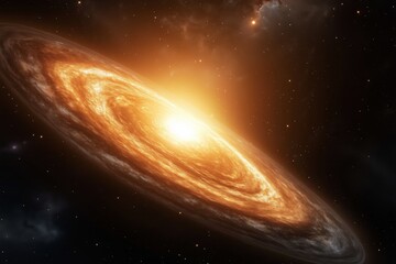 Fototapeta premium A breathtaking image of a glowing spiral galaxy, radiating intense golden light from its luminous core.