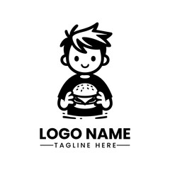 Boy Holding a Hamburger  Fun Vector Logo Illustration  Fast Food Mascot Design