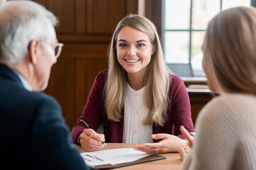 Fototapeta premium Financial advisor meeting with senior couple discussing investments