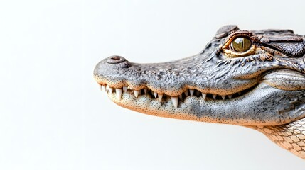 Obraz premium Detailed Close-Up of a Realistic Crocodile Sculpture on White Background