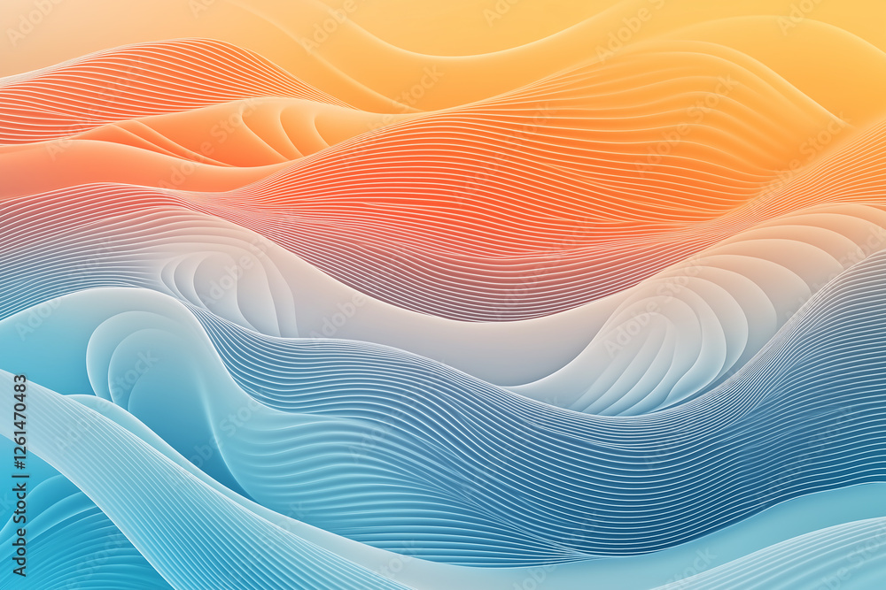 Poster abstract orange and blue wavy lines background creating a gradient effect