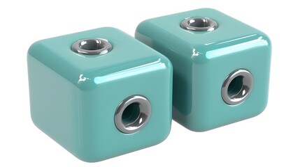 Two Aqua Blue Cubes with Metallic Holes for Creative Designs