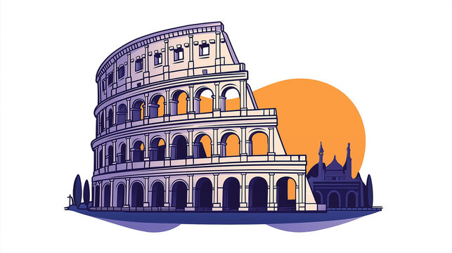 Colosseum and basilica di maxentius at sunset in minimalist style