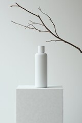 Elegant blank packaging concept for skincare, shampoo, or lotion, emphasizing purity, simplicity, and eco-conscious branding.