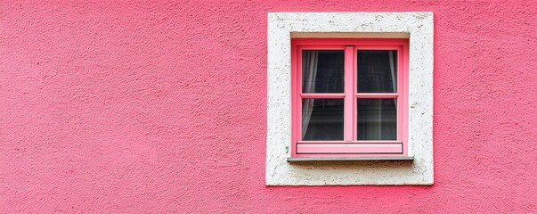 Close-up of a pink wall with a small window, ideal for backgrounds or customizable textures