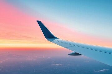 Obraz premium Sunset View from Airplane Wing Over Colorful Sky at Dusk