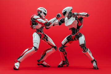 Obraz premium Two Robots Fighting Isolated on a Color Background