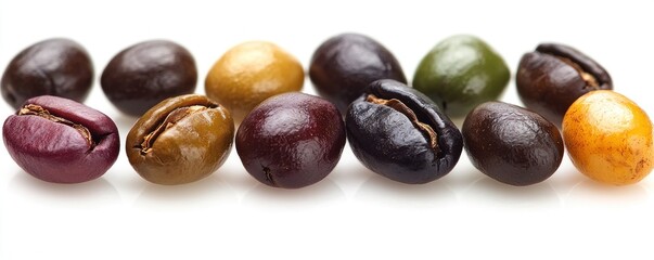 Coffee beans neatly isolated on a white background, emphasizing their rich texture and natural appeal.