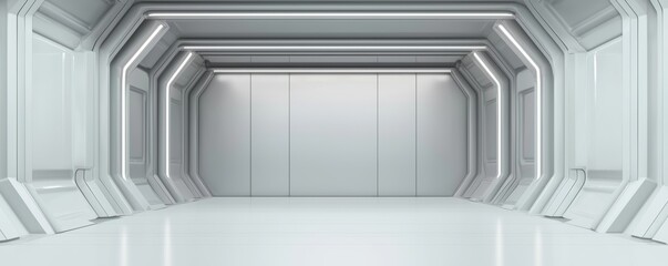 Obraz premium Modern Minimalist White Interior with Futuristic Design Elements