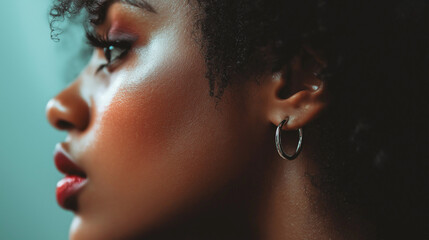 African  woman with shiny earring , gold , Dimond , gemstone