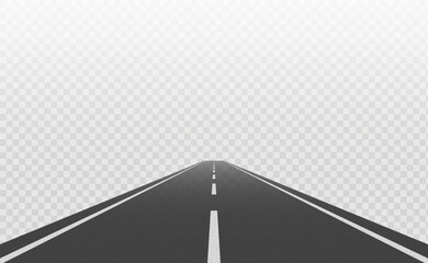 Perspective view of road going far away. Empty highway with marking stretching into distance. Traveling, trip, forward movement, future concept. Vector EPS 10 © Angela Ksen