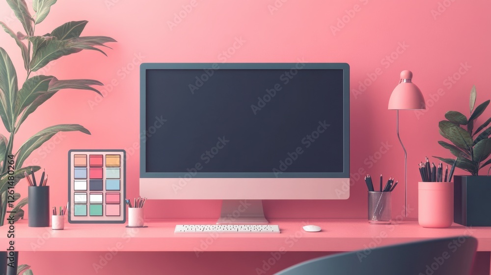Poster a bright and colorful home office setup with a modern computer and stylish decor elements