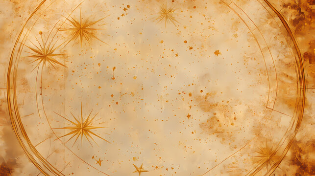Old parchment sky map featuring retro star patterns in gold ink, , mystical, ink. Ancient Star Maps. Illustration