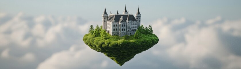Fototapeta premium Enchanting Castle Floating Above Clouds in a Dreamlike Landscape