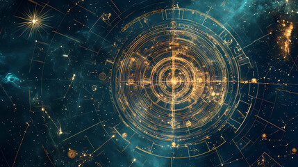 Zodiac alignment illustrated on a star map, blending ancient and modern astronomy. Ancient Star Maps. Illustration