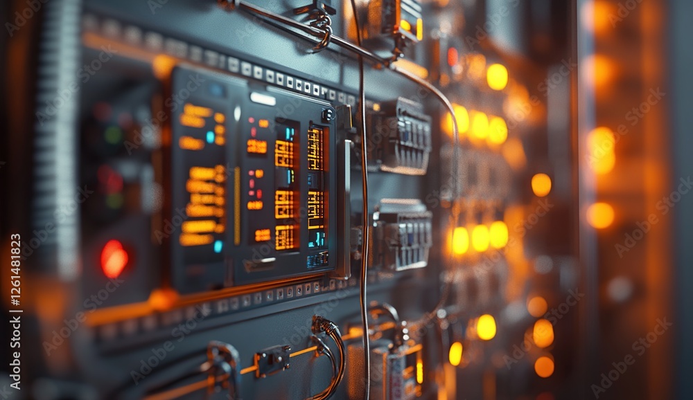 Poster exploring futuristic control panels: advanced interface design with illuminated digital displays and