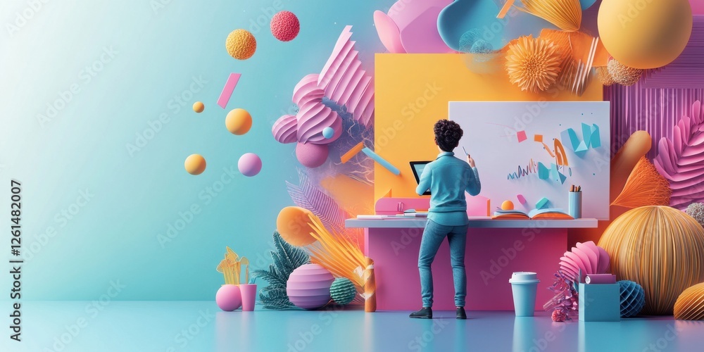 Aufkleber exploring creativity through digital art: a vivid display of imagination and design in a modern work