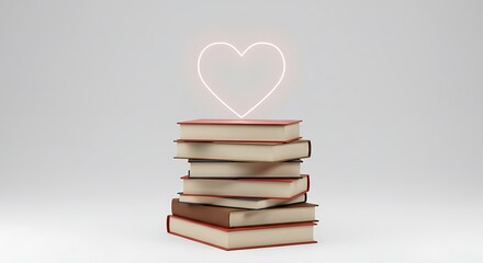 Stack of Books with Glowing Heart Education Love Reading Literature 3D Render