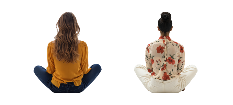 Two Women Sitting Back to Back on Transparent Background