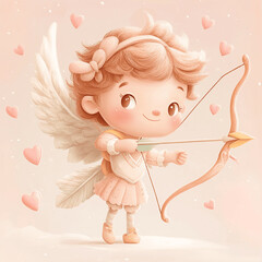 cartoon style cupid shooting an arrow flying into the sky