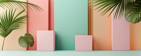 Modern Minimalist Background with Soft Color Blocks and Plants