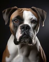 白と茶色のボクサー犬。AIで生成