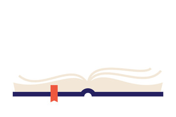 Minimalist illustration of open book with bookmark in flat design style. Simple vector icon perfect for education, library, bookstore logos, reading apps, literary branding, article and social media