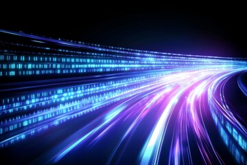 Vibrant digital light trails create a stunning visual representation of speed in a dark setting