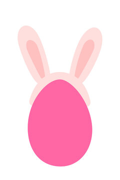 Cute pink Easter egg with bunny ears in minimal flat design style. Modern vector illustration perfect for holiday cards, children's designs, spring celebrations, and seasonal decorations on white back