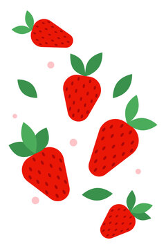 Minimalist strawberry pattern illustration on isolated background. Modern flat design fruit vector with scattered berries and leaves. Simple, playful food art perfect for packaging and surface design