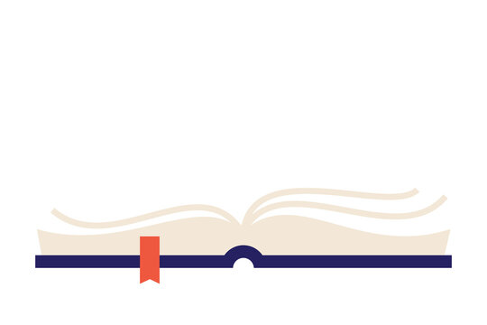 Minimalist illustration of open book with bookmark in flat design style. Simple vector icon perfect for education, library, bookstore logos, reading apps, literary branding, article and social media