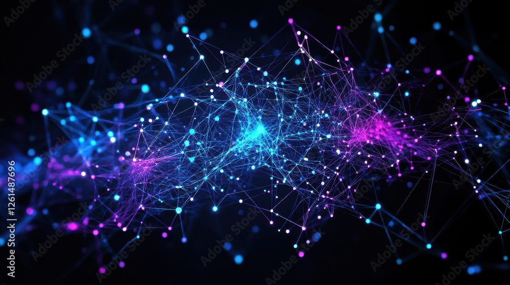Poster abstract digital background with glowing connections and neural networks in blue