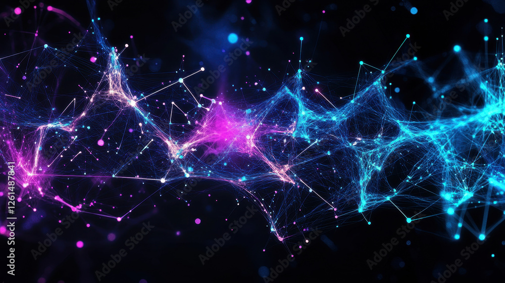 Poster abstract digital background with glowing connections and neural networks in blue
