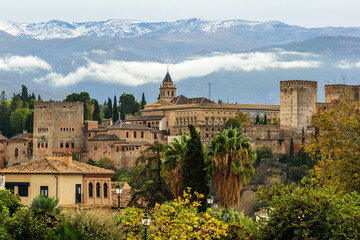 Fototapeta premium The Alhambra of Granada. Landscape of the Alhambra in Granada. Landscape of the Alhambra with Sierra Nevada in the background.