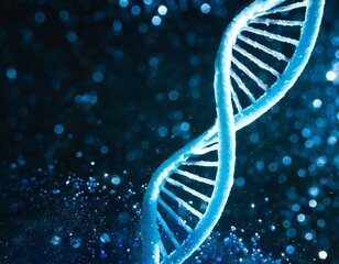 Illustrating the Intricate Details of Human DNA Strands Floating Against a Dark Background with Neon Blue Highlights Illuminating the Scene