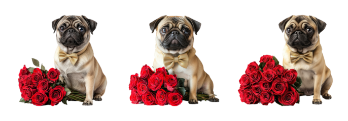 Adorable Dog with Roses on Transparent Background