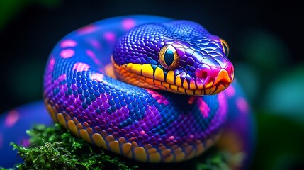 Fototapeta premium A rainbow boa basking under soft jungle light 