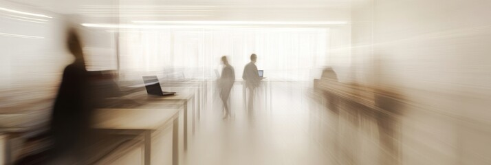 Blurred office workers, modern interior, workday scene