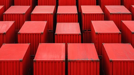 Fototapeta premium Red Shipping Containers Stacked in a Pattern at a Dock Area