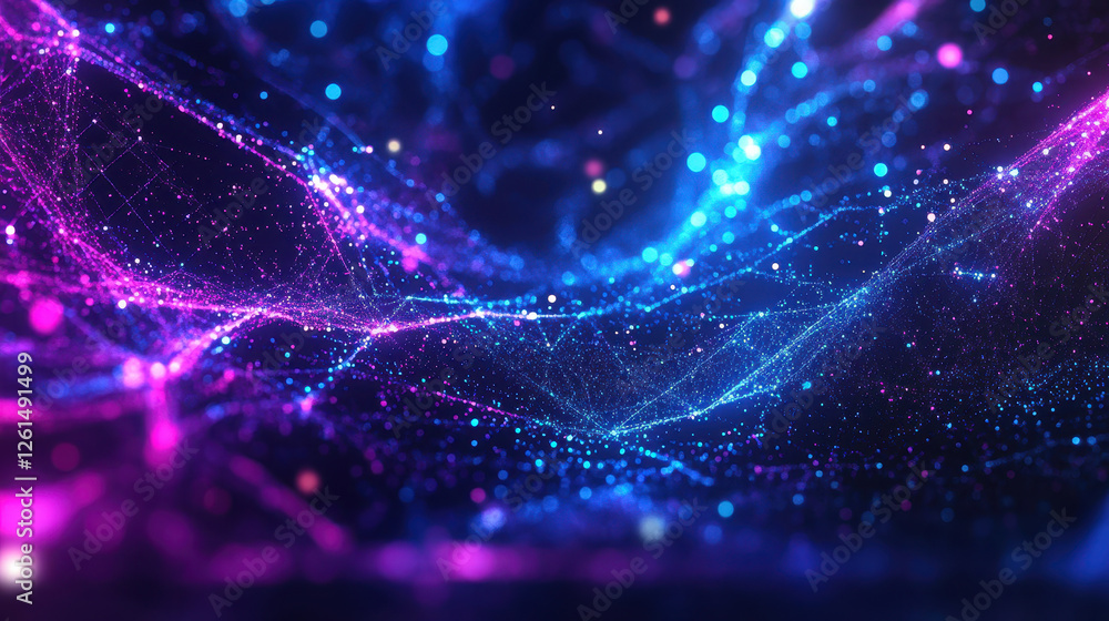 Poster abstract digital background with glowing connections and neural networks in blue