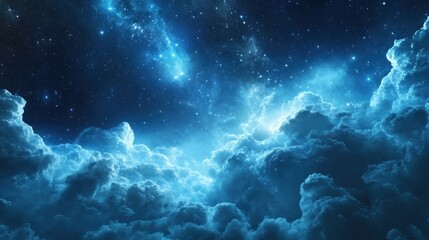 Fototapeta premium A stunning depiction of a celestial scene with clouds and stars illuminating the night sky.