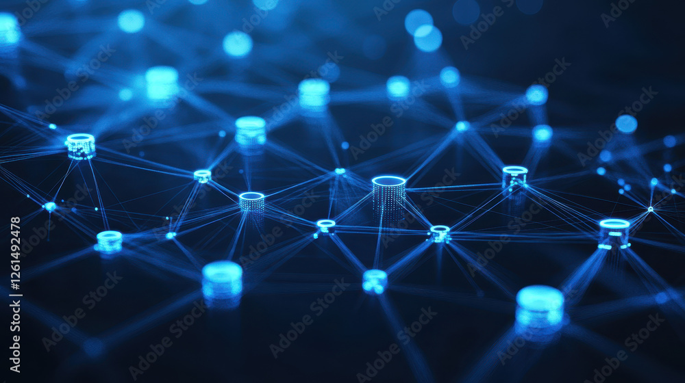 Aufkleber abstract background with dark blue glowing digital connections, a network of dots and lines in space